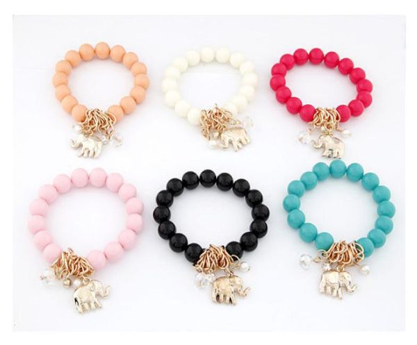 

2015 new fashion colorful elephant pendant beads bracelet jewelry for women 6colors available 987502, Golden;silver
