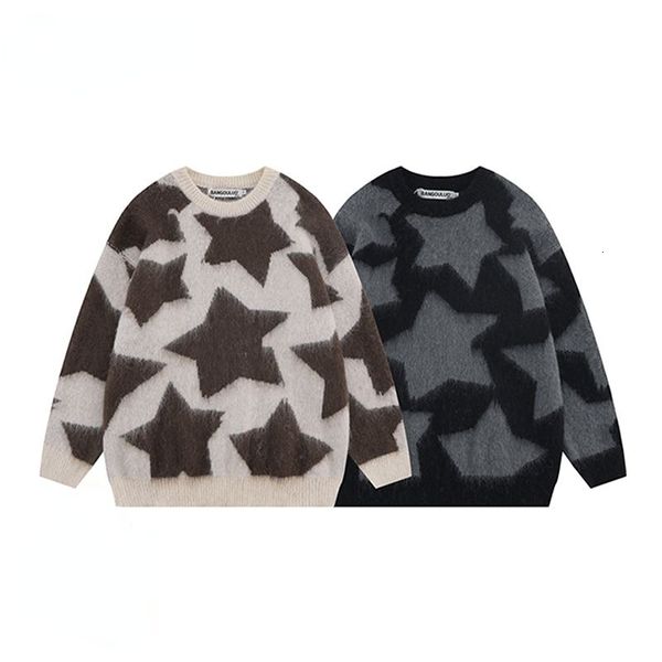 

women's sweaters contrasting color oversized sweater star pattern harajuku lazy wind knit sweater women all match round neck pullover 2, White;black
