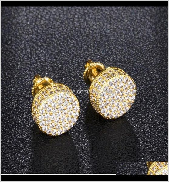 

dz mens hip hop iced out micro paved cz round earrings for male party jewelry brincos cgtix hbprt1302242, Golden;silver