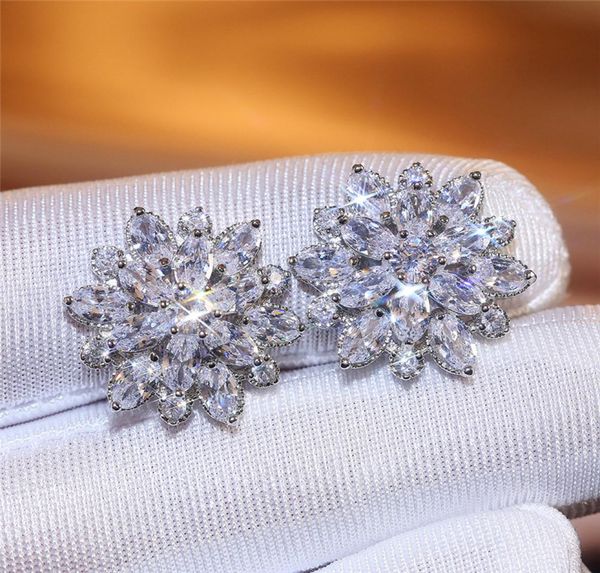 

big bling cubic zirconia silver color stud earrings fashionable flower earring for women 925 jewelry gift brincos3294294, Golden