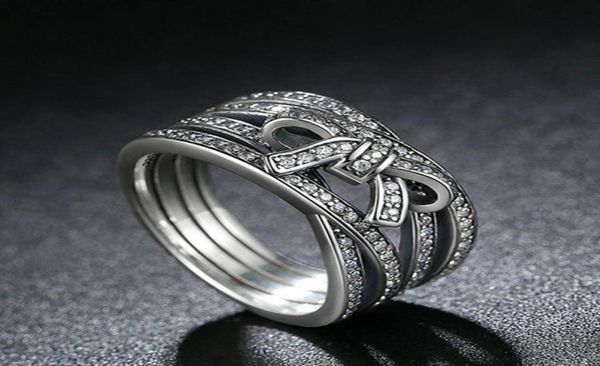 

wholesale- real 925 silver bow ring set original box for cz diamond women engagement rings fashion accessories1720937, Golden;silver