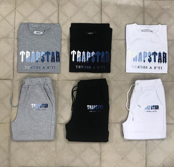 

men's tracksuits high street white blue towel embroidery short sleeve shorts set for men and women8353386, Gray