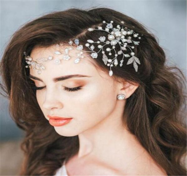 

pearl headband forehead hair chain jewelry wedding bridal flower tiara crown hair accessories party prom headdress silver head pie6094336, Slivery;golden