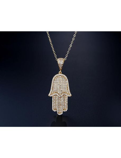

full rhinestone zircon hip hop bling pendant necklace cross link chain 24 inch out women men couple ice hamsa with cz jewelry3005067, Silver