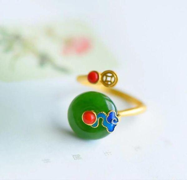 

original new south red tourmaline ring hetian jade opening adjustable retro charm ladies brand silver jewelry6311536