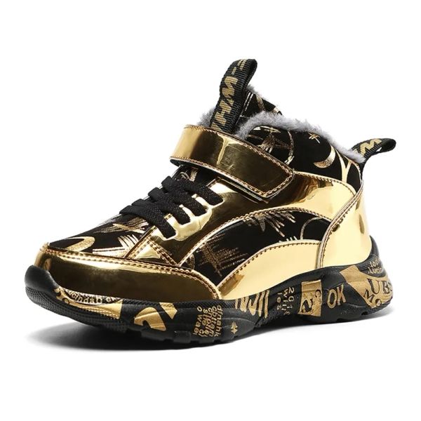 

fashion kids sneakers winter keep warm plush shoes for kids outdoor walking footwear girls boys school trainers toddlers shoes 210329, Black