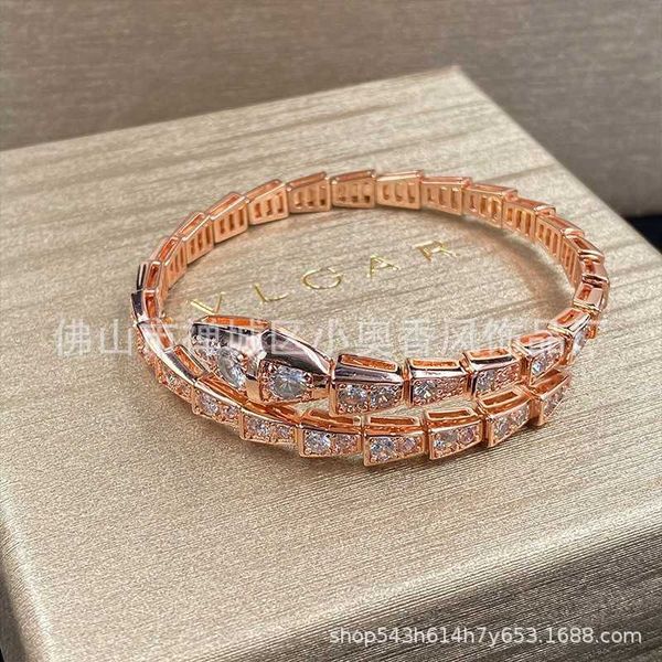 

high baojia snake shaped bracelet for women with full diamond rose plated thick gold niche design fashionable narrow version, Golden;silver