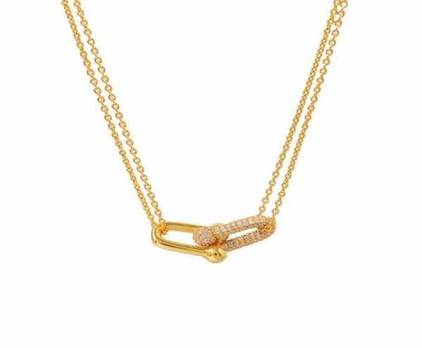 

high edition cubic zirconia paved hardwear double link pendant necklace graduated necklace classic designer jewelry mothers039 8664017, Silver