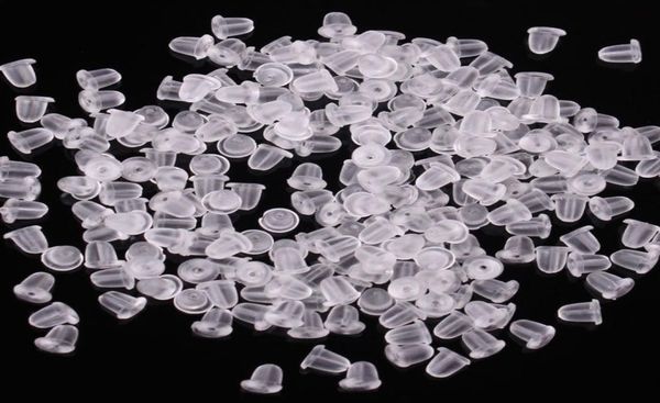 

100x clear soft plastic silicone rubber earring backs sers earstud earring plugs back caps clear lock ser earnut findings 7107771, White