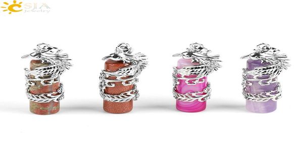 

csja 19 colors silver phoenix wrap natural gemstone cylinder column agate pink rose quartz crystal pendants men jewelry women gift7586864