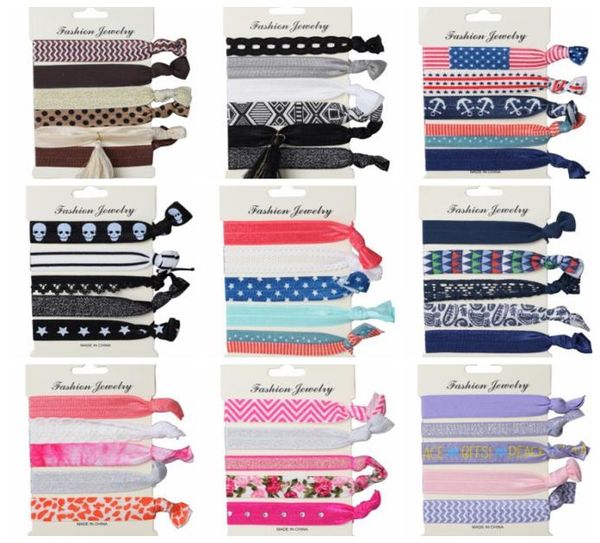 

6pcslot colorful elastic rope hairband 18 designs dots striped floral america flag christmas tree handband women fashion hair tie3584407, Slivery;white