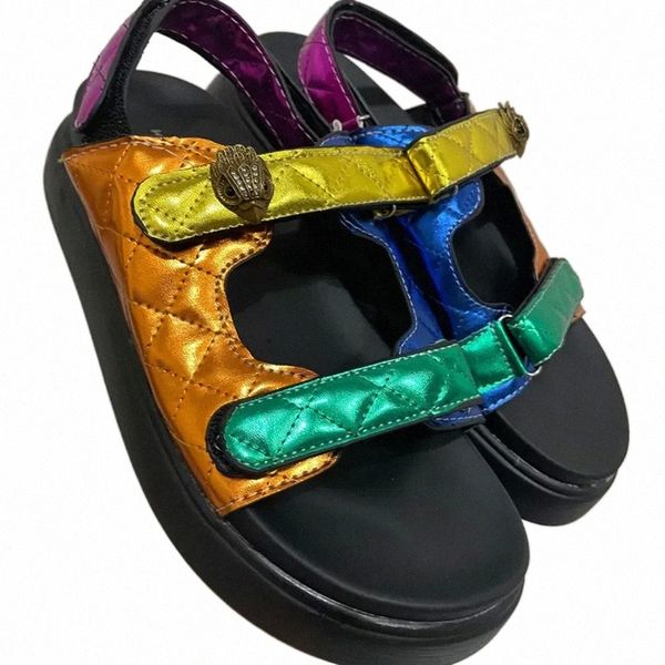 

kurt geiger sandals platform slippers women stitching luxury rainbow summer flat beach sandal designer slides flat shoes eagle head diamond, Black
