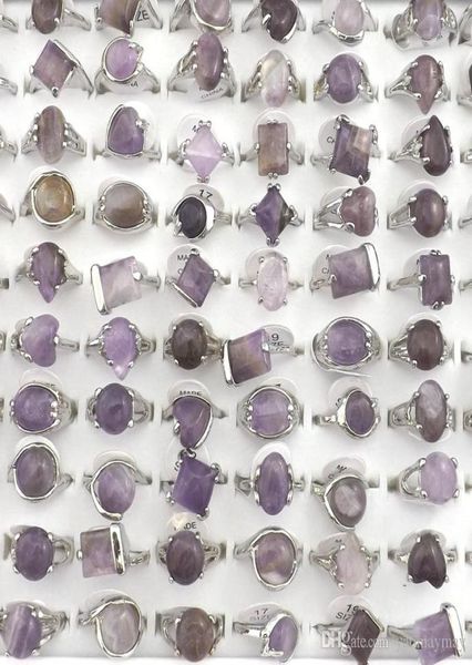 

natural amethyst stone rings gemstone jewelry women039s ring bague 50pcs valentine039s day gift8221172, Golden;silver