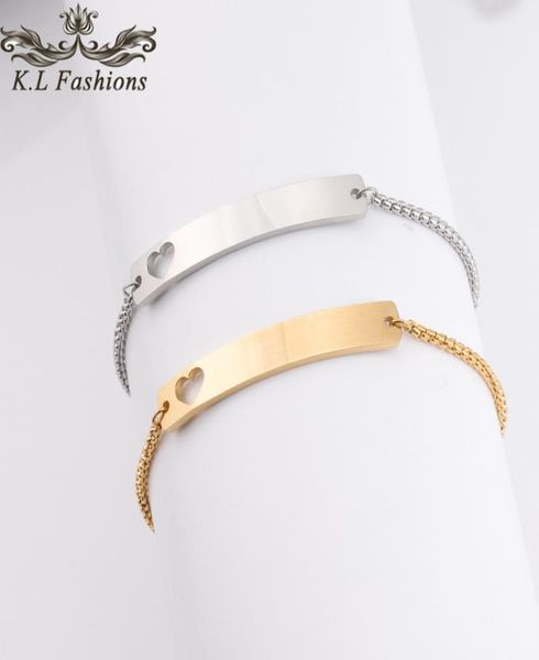 

trendy love heart stainless steel bracelet can custom by yourself gold silver charm bracelets blank bar bracelet for women jewelry6122289, Black