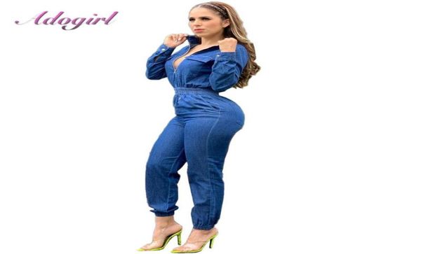 

women039s jumpsuits rompers adogirl autumn women long sleeve jeans denim jumpsuit casual zipper up deep v neck streetwea8123352, Black;white
