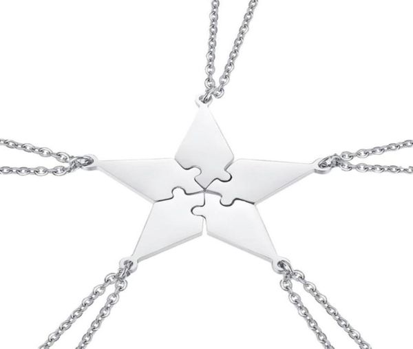 

5pcs good family friendship necklace set fivepointed star puzzle neck pendant fashion creative jewelry accessories pe necklaces8728633, Silver