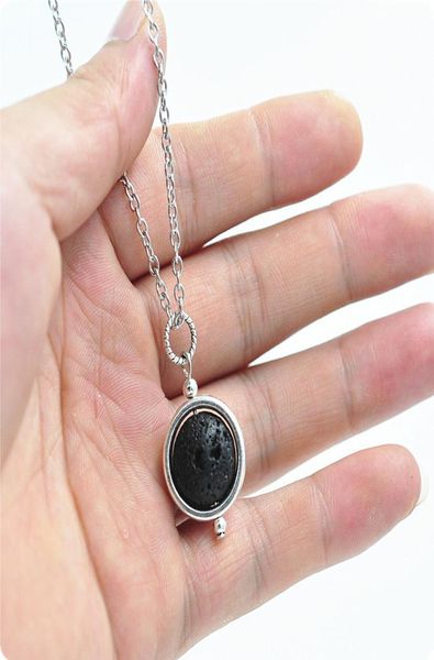 

lava rock stone pendant moon necklaces 14mm black essential oil diffuser natural volcanic charm for women men fashion aromatherapy1697889, Silver