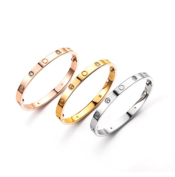 

high edition love bangles bracelets for women men 4 cz stones gold silver rosegold 316l titanium steel jewelry with key screwdrive8346341, Black
