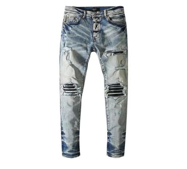 

fashion designer jeans men hole jean streetwear man hip hop pants skinny mens pant long straight leg luxury zipper loose embro9470411, Blue