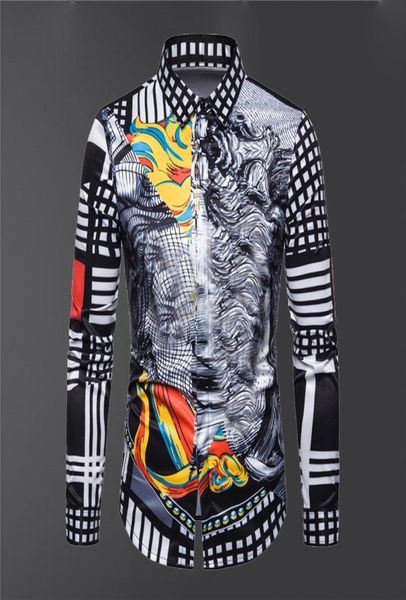 

2022 spring and autumn new european and american noble court wind contrast pattern 3d printing highend men039s long sleeve shi6792883, White;black