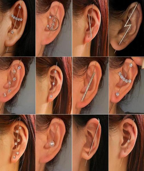 

stud wedding ear wrap crawler hook earring crystal zircon earrings for woman industrial barbell cartilage earings jewelry3674859, Golden;silver