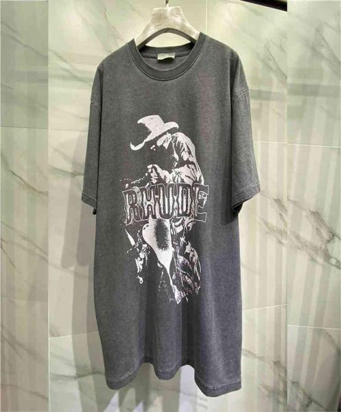 

high street washed do old vintage rhude tshirts men women summer casual oversize cowboy printed rhude t shirt tees c03259188998, White;black