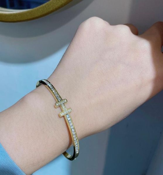 

designer branded bracelets women bangle luxury designer bracelet crystal 18k gold plated stainless steel wedding lovers gift jewel9459972, Black
