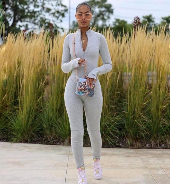 

women039s jumpsuits rompers autumn solid fitness body grey black womens jumpsuit zipper turtleneck long sleeve leggings 7264432, Black;white