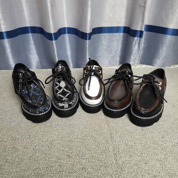 

designer luxury women beaubourg platform derby leather casual thick heel lace up loafer lacquer leather shoe size 35-42, Black