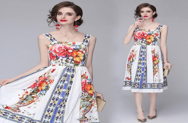 

highend summer dresses squarecut collar sling dresses fashion noble lady dress trendy printed sleeveless dresses5234518, Black