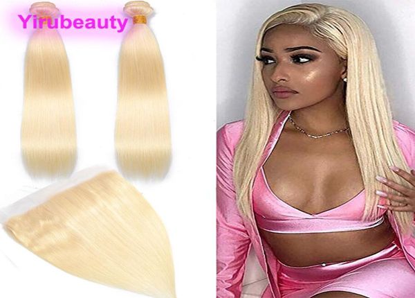 

brazilian virgin hair 1030inch 2 bundles with 134 lace frontal baby hairs 613 blonde straight hair extensions 13x4 frontals5077051, Black;brown