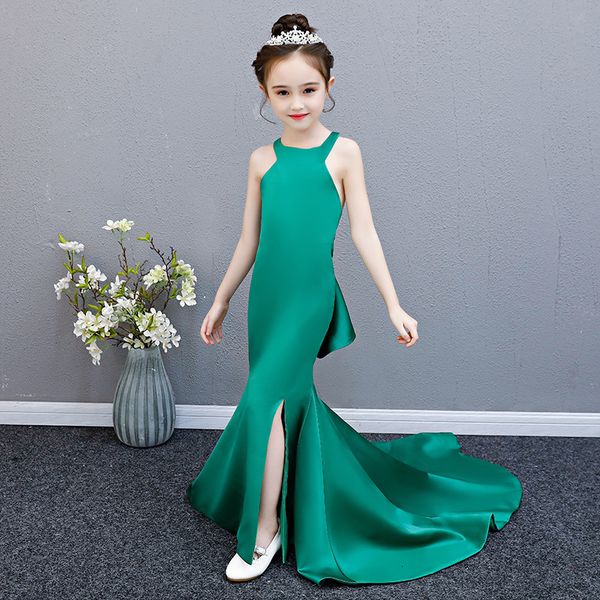 

girl's dresses elegant evening dresses for teen girls catwalk fashion show costume children party long mermaid green dress formal prom, Red;yellow