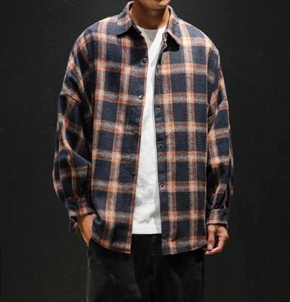

modis mens plaid flannel shirts hip hop men shirt long sleeve streetwear coat loose casual shirt 5xl plus size hombre clothing9898871, White;black