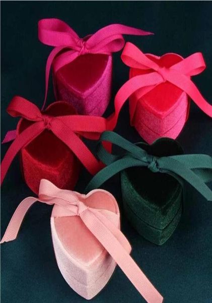 

velvet ring box heart shape double ring boxes display holder jewelry case for proposal engagement wedding7456940, Black;white