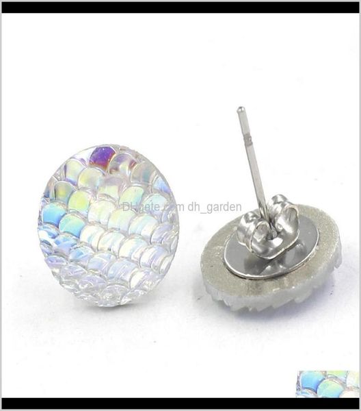 

fashion drusy druzy stainless steel 12mm mermaid fishdragon scale earrings stud ps0954 jbnb9 6uzct8229936, Golden;silver