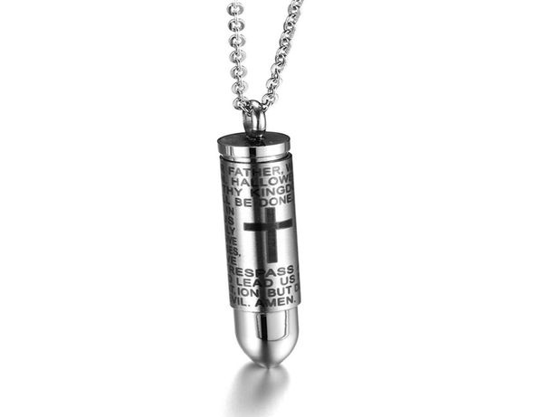 

high polished mens prayer bullet christian bible words pendant urn necklaces for ashes8917707, Silver