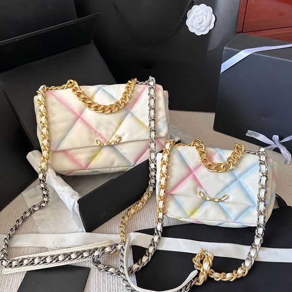 

19 series rainbow blooming women designer flap bag quilted tote gold metal hardware golden and silver chain shoulder handbag holiday luxury