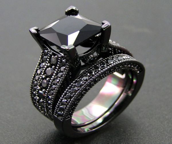

arrival black gold plated jewelry ring set aaa black cubic zircon stone ring set women wedding rings size 567891011 2105245680327, Slivery;golden