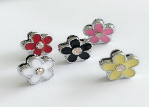

30pcs mixed color 8mm enamel flower slide charms letters diy accessories fit 8mm wristband pet dog name collars belts phone strips6228122, Bronze;silver