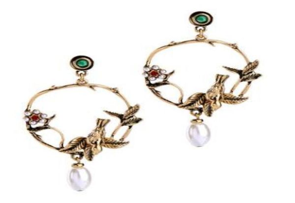 

earrings women antique elegant pearl flowers three dimensional birds earrings earrings4624955, Silver