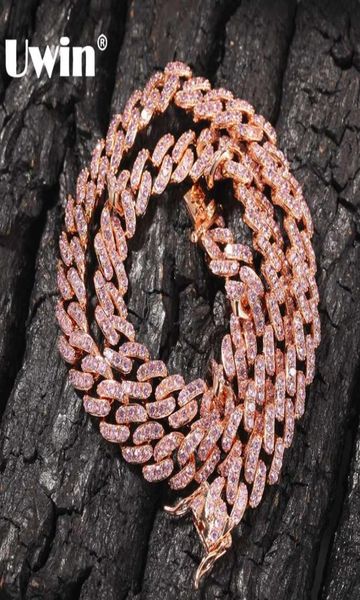 

uwin 9mm iced out women choker necklace rose gold metal cuban link full with pink cubic zirconia stones chain jewelry5989622, Silver