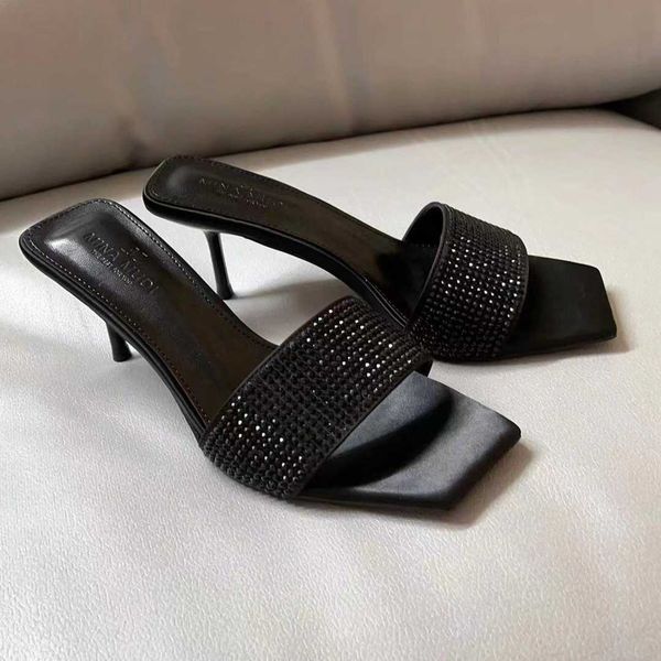

lady sandals new square headed slim heel slippers high heels style black rhinestone open toe for women 230626