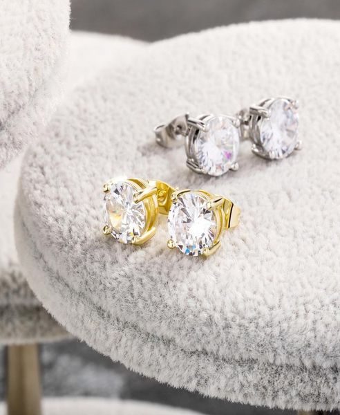

8mm hip hop stud earrings silver gold plated cz earring mens womens earing ear ring women men designer earings luxury jewelry gift4857758, White