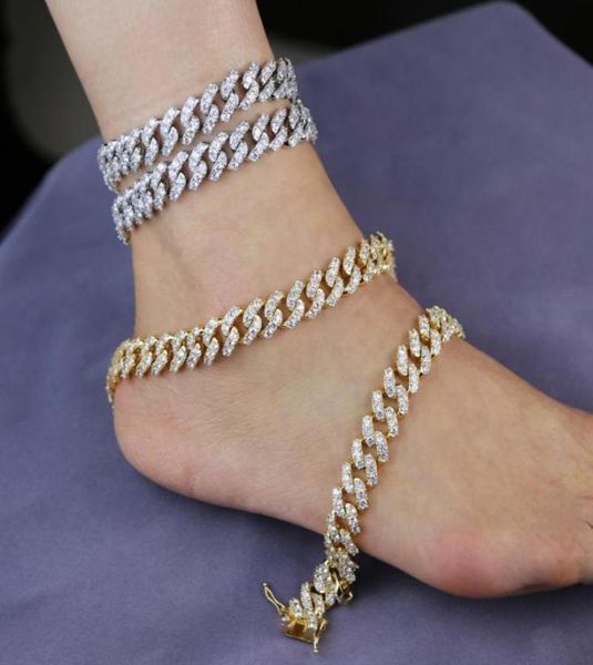 

anklets women men punk gold silver color 5a cubic zirconia cz iced out bling cuban chain hip hop leg anklet bracelets3425260, Red;blue