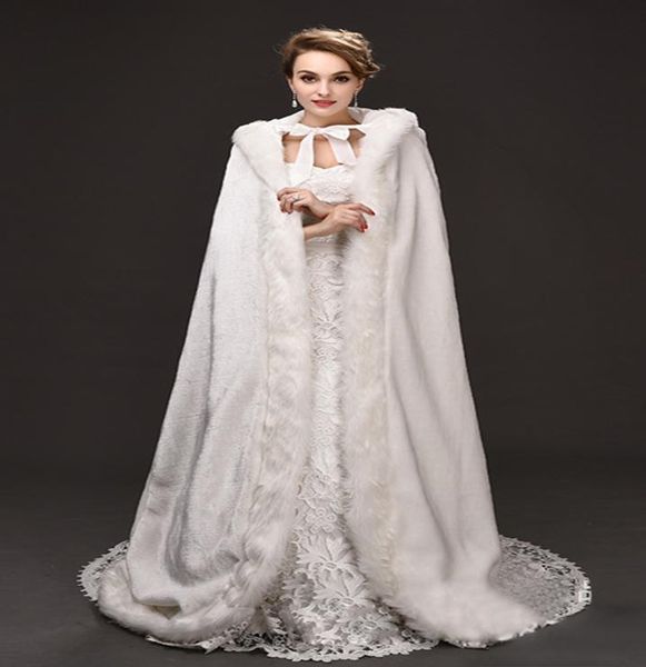 

winter war faux fur bridal cloak warm wraps hooded trim floor length perfect abaya jacket for wedding cape wraps jacket cpa9158493300, White