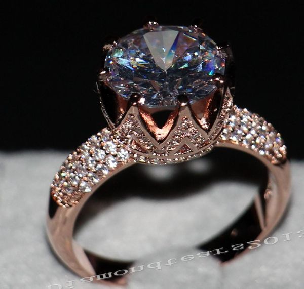 

victoria wieck luxury jewelry 8ct solitaire 11mm white sapphire simulated diamond wedding rose gold crown band women rings gift si8821797, Silver