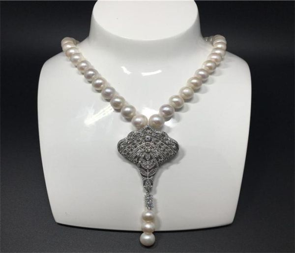 

natural 910mm white freshwater pearl micro inlay zircon accessories tassel necklace fashion jewelry3686728, Silver