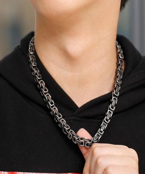 

kn108173z 6mm8mm stainless steel vintage black byzantine link chain necklace for mens hiphop jewelry 200390394546668, Silver