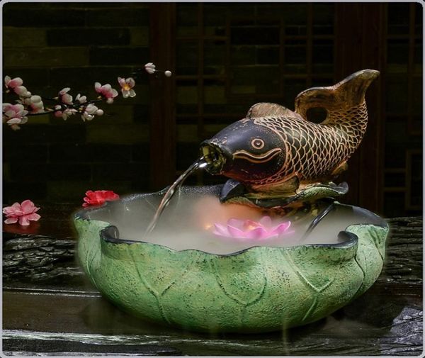 

feng shui fish waterscape crafts indoor humidifier rockery lotus water fountain bonsai ornaments living room home decoration8620995, Slivery;golden