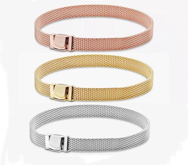 

lady bracelets european 925 sterling silver reflexions mesh fit for style jewelry women securing clip beads charm bangle5971391, Golden;silver